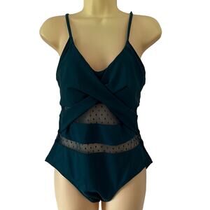 BMJL Teal One Piece Swimsuit with Mesh Insets Woman Size Small